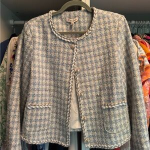 Nanette Lepore Blue and Cream Bouclé Tweed Jacket